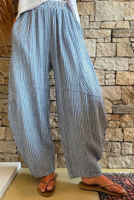 Sundaze Cheesecloth Chalk Stripe Classic Barrel Pant Denim